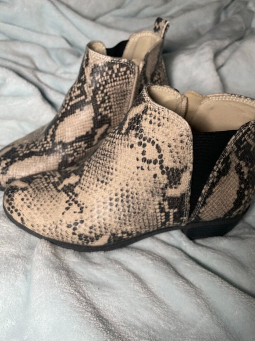 Snakeskin Print Zippered Booties, Size 7.5